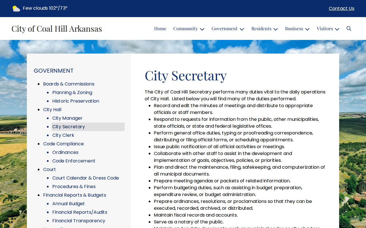 Coal Hill warrant records City Secretary source